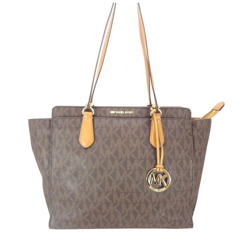 Michael Kors Tote Bag Large Brown Monogram Logo Coated Canvas Shoulder Bag